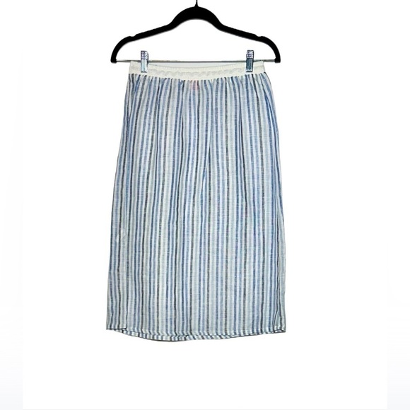 NWT Sita Murt Linen Blue & White Striped Midi Pull-On Skirt w/ Drawstring 8 (40) - Picture 5 of 15